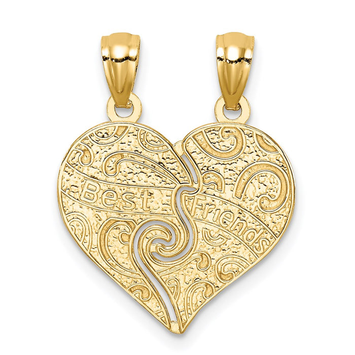 Million Charms 14K Yellow Gold Themed With Rhodium-plated Break Apart Best Friends Heart Pendant