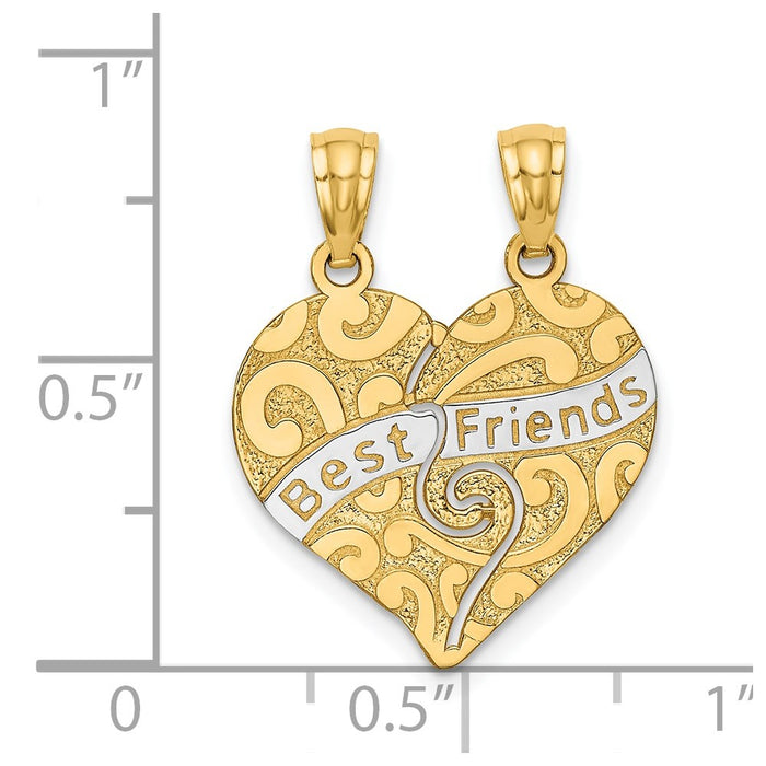 Million Charms 14K Yellow Gold Themed With Rhodium-plated Break Apart Best Friends Heart Pendant