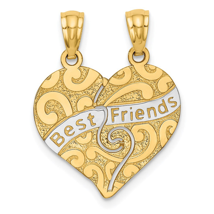 Million Charms 14K Yellow Gold Themed With Rhodium-plated Break Apart Best Friends Heart Pendant