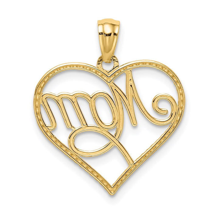 Million Charms 14K Yellow Gold Themed With Rhodium-plated Mom In Heart Pendant