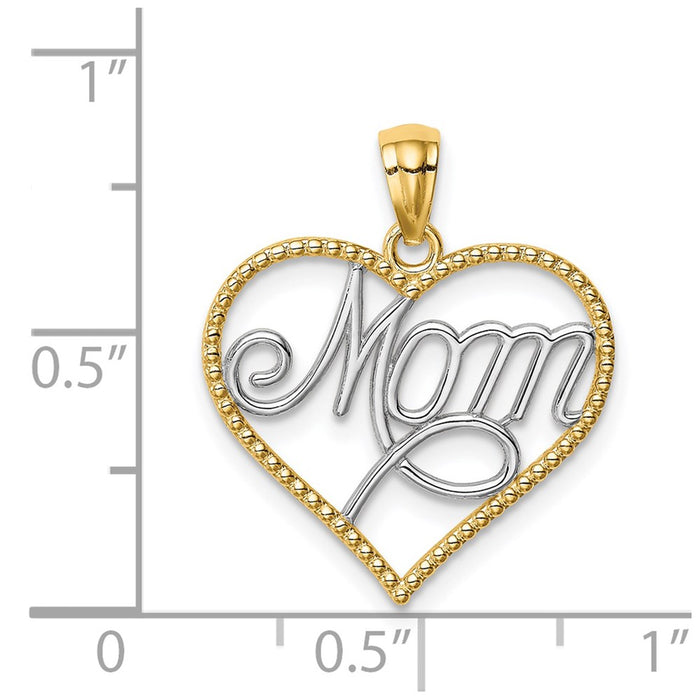 Million Charms 14K Yellow Gold Themed With Rhodium-plated Mom In Heart Pendant