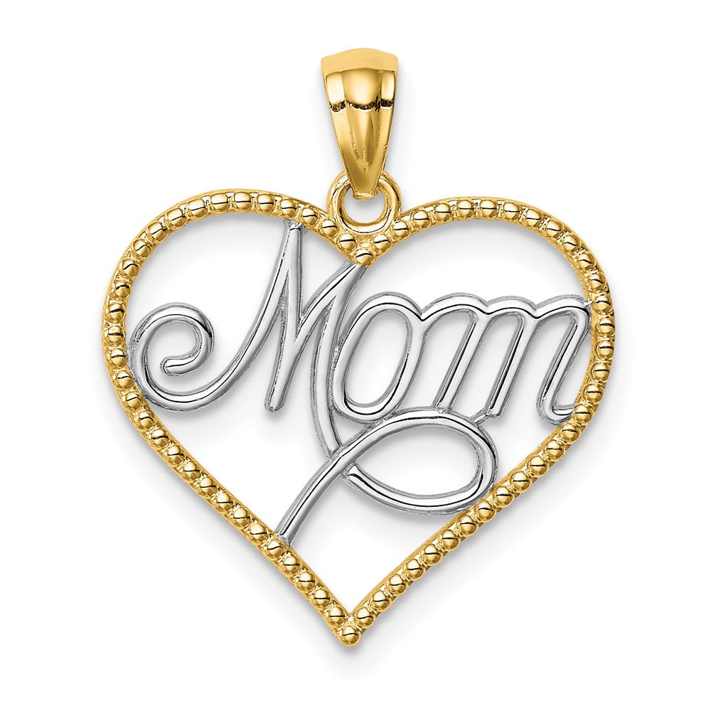Million Charms 14K Yellow Gold Themed With Rhodium-plated Mom In Heart Pendant