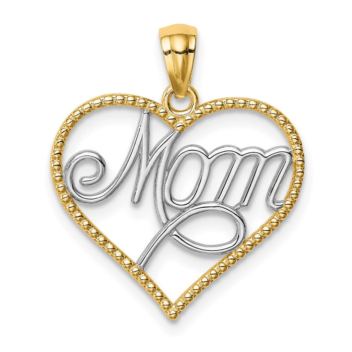 Million Charms 14K Yellow Gold Themed With Rhodium-plated Mom In Heart Pendant