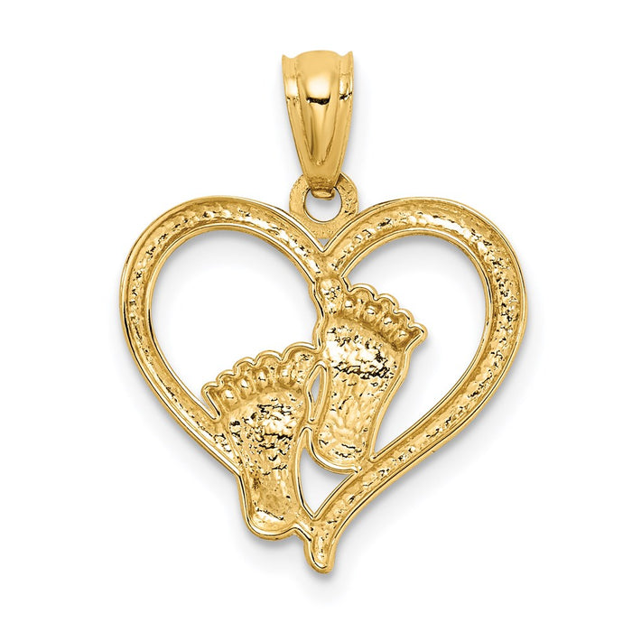 Million Charms 14K Yellow Gold Themed Baby Feet In A Heart Pendant