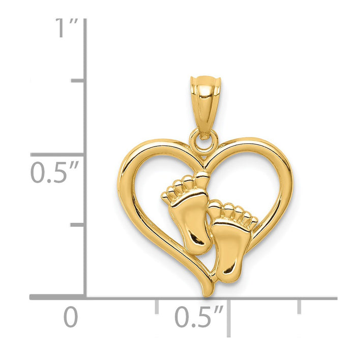 Million Charms 14K Yellow Gold Themed Baby Feet In A Heart Pendant