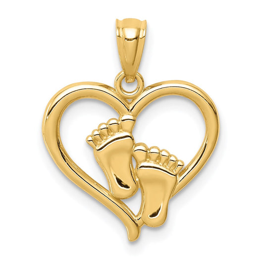 Million Charms 14K Yellow Gold Themed Baby Feet In A Heart Pendant