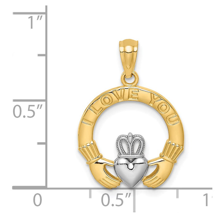 Million Charms 14K Yellow Gold Themed With Rhodium-plated I Love You Claddaugh Pendant