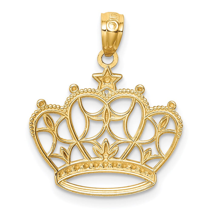 Million Charms 14K Yellow Gold Themed With Rhodium-plated Diamond-Cut Filigree Crown Pendant