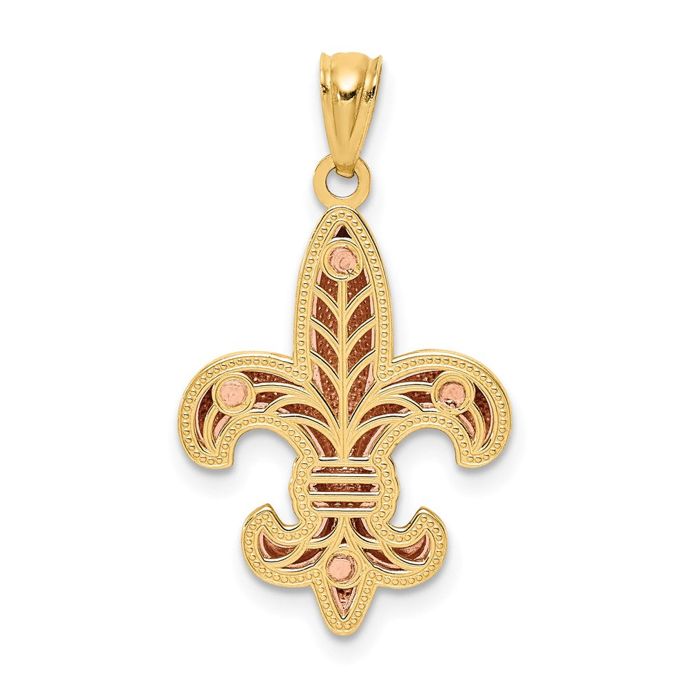Million Charms 14K With Rose & White Rhodium-Plated Fleur De Lis Pendant