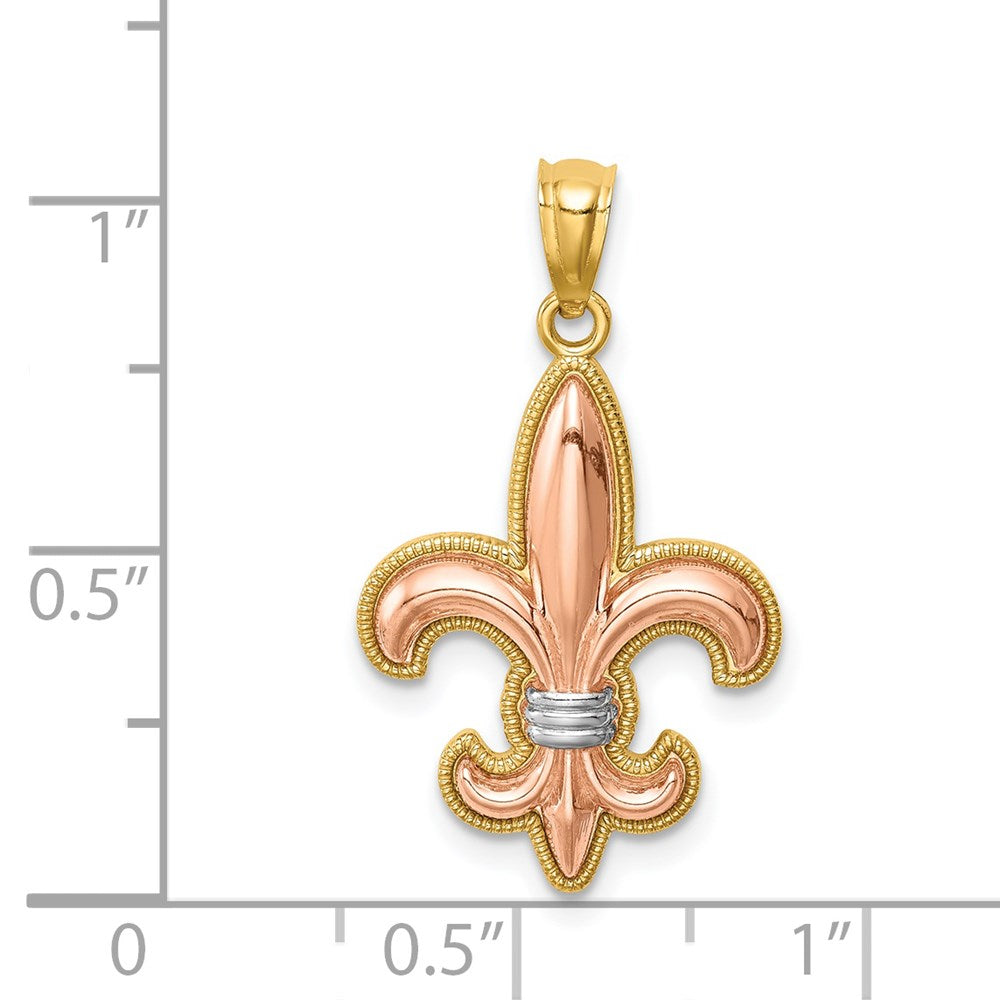 Million Charms 14K With Rose & White Rhodium-Plated Fleur De Lis Pendant