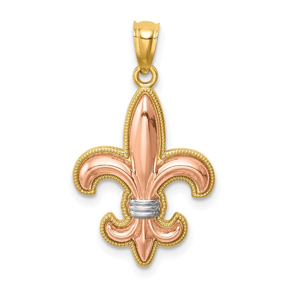 Million Charms 14K With Rose & White Rhodium-Plated Fleur De Lis Pendant