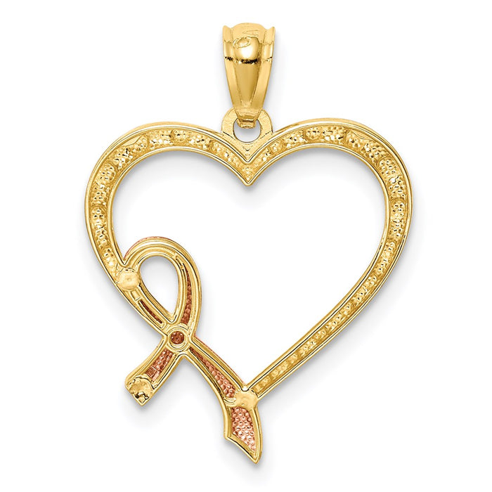 Million Charms 14K Rose Rhodium-Plated Pink Ribbon With Heart Pendant