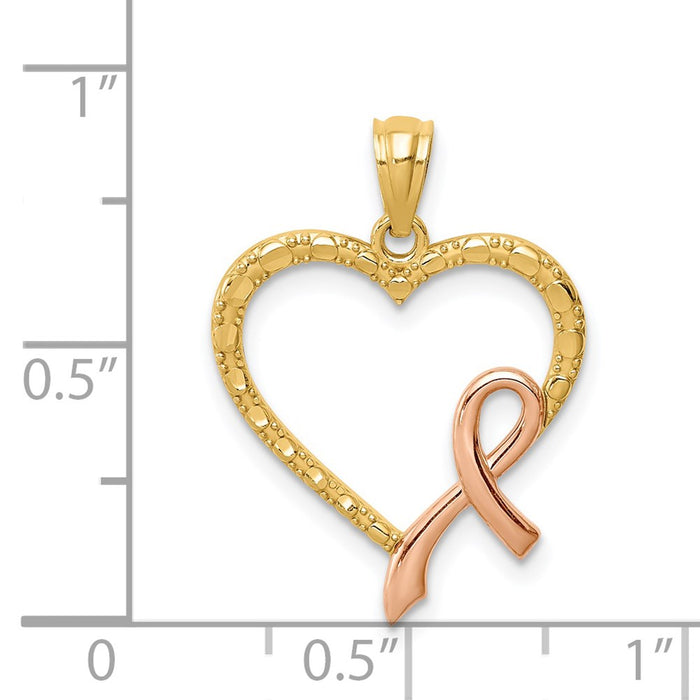 Million Charms 14K Rose Rhodium-Plated Pink Ribbon With Heart Pendant