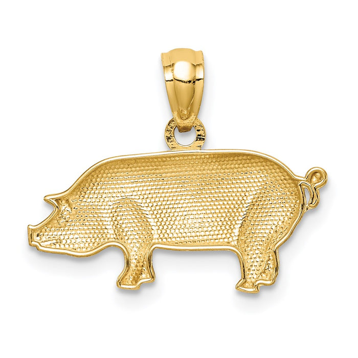 Million Charms 14K Yellow Gold Themed Textured Pig Pendant