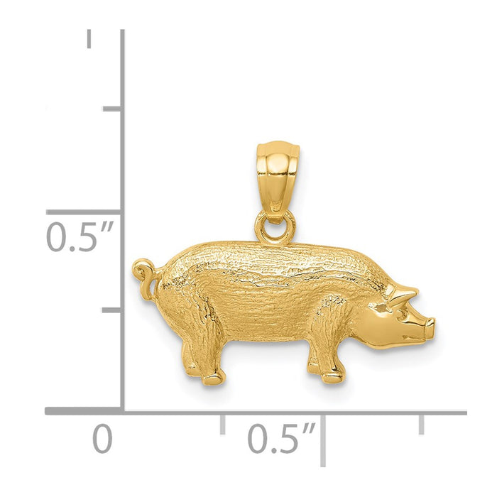 Million Charms 14K Yellow Gold Themed Textured Pig Pendant