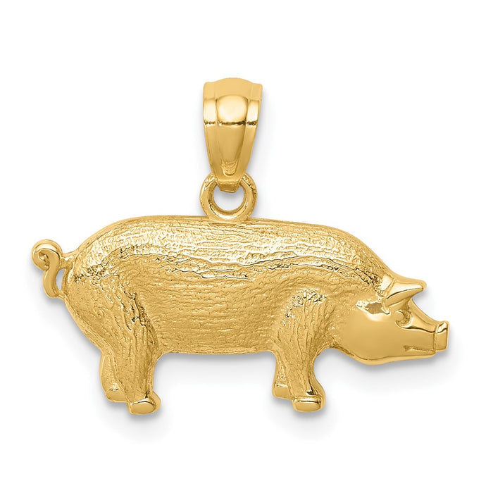 Million Charms 14K Yellow Gold Themed Textured Pig Pendant