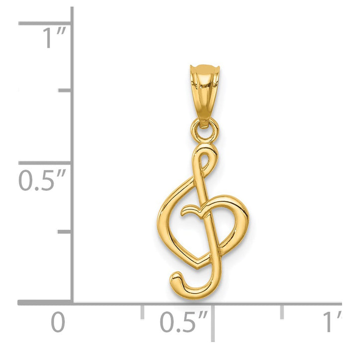 Million Charms 14K Yellow Gold Themed Music Note With Heart Pendant