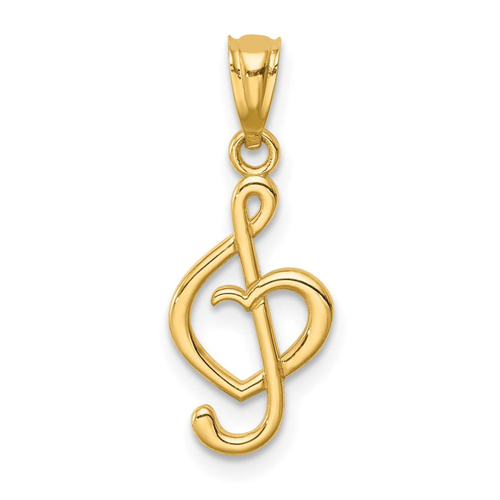 Million Charms 14K Yellow Gold Themed Music Note With Heart Pendant