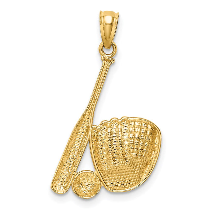 Million Charms 14K Yellow Gold Themed With Rhodium-plated Sports Baseball Glove Bat Ball Pendant