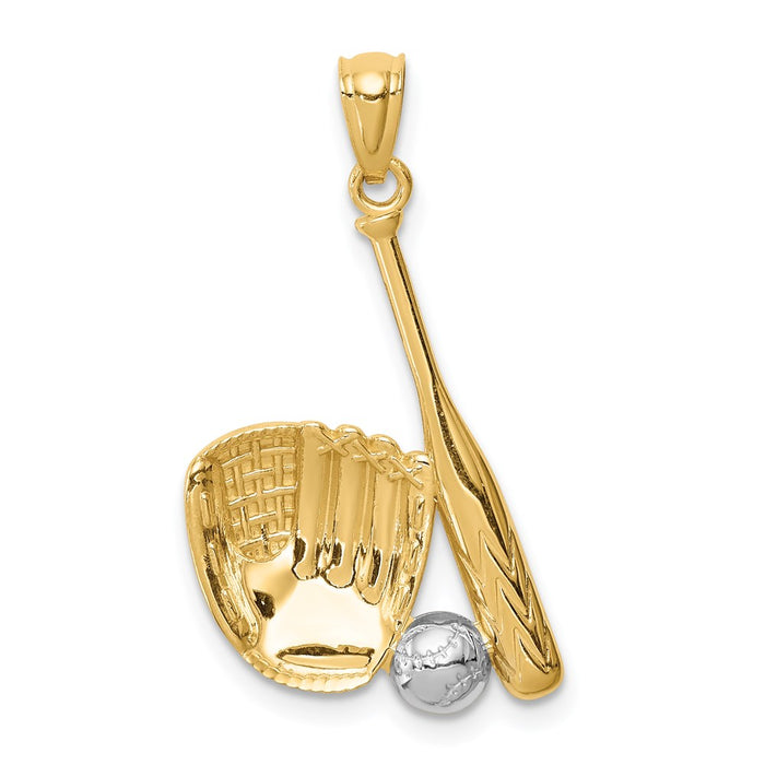 Million Charms 14K Yellow Gold Themed With Rhodium-plated Sports Baseball Glove Bat Ball Pendant