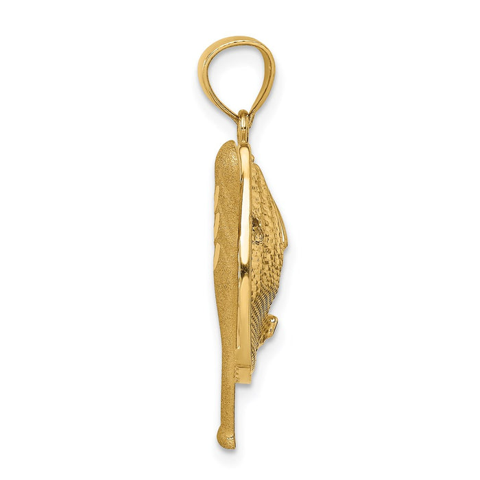 Million Charms 14K Yellow Gold Themed Diamond-Cut White Rhodium-plated Sports Baseball Bat Glove Ball Pendant