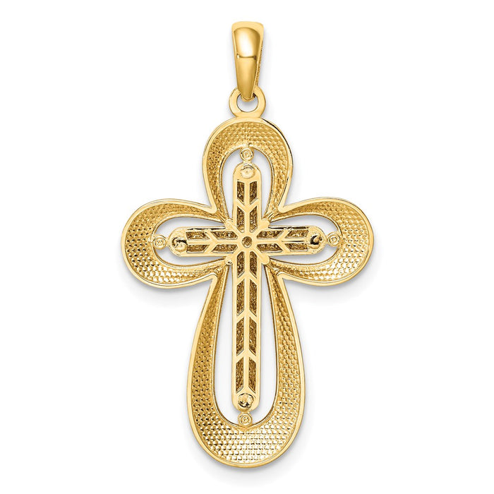 Million Charms 14K Two-Tone Diamond Polished Diamond-Cut Relgious Cross Pendant