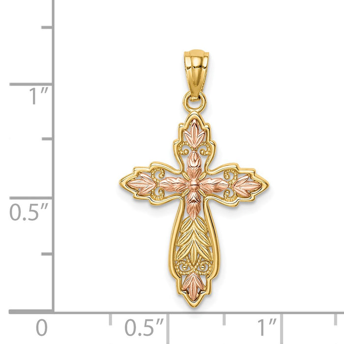 Million Charms 14K Two-Tone Relgious Cross Pendant