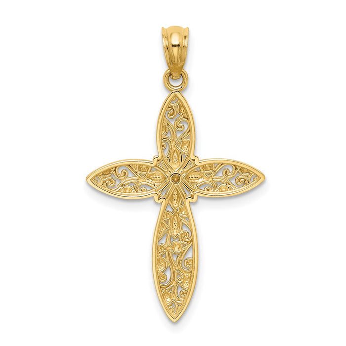 Million Charms 14K Yellow Gold Themed With Rhodium-plated Diamond-Cut Passion Relgious Cross Pendant