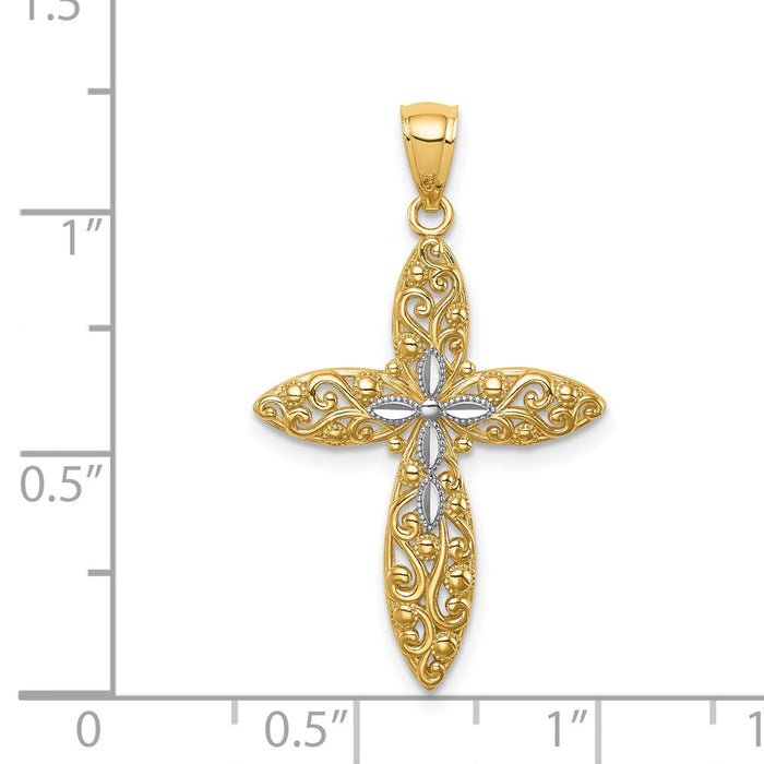 Million Charms 14K Yellow Gold Themed With Rhodium-plated Diamond-Cut Passion Relgious Cross Pendant