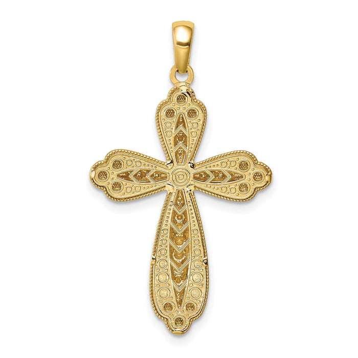 Million Charms 14K Yellow Gold Themed With Rhodium-plated Diamond-Cut Relgious Cross Pendant