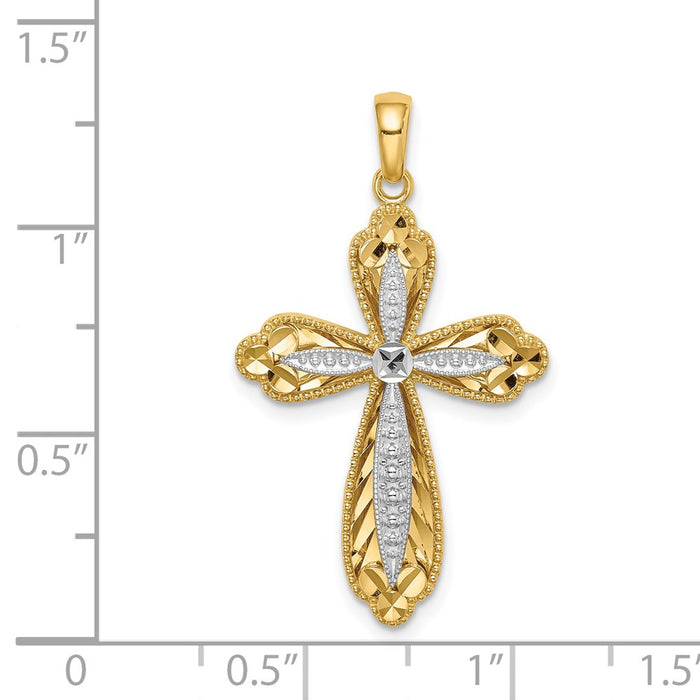 Million Charms 14K Yellow Gold Themed With Rhodium-plated Diamond-Cut Relgious Cross Pendant