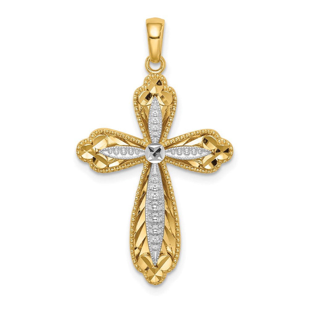 Million Charms 14K Yellow Gold Themed With Rhodium-plated Diamond-Cut Relgious Cross Pendant