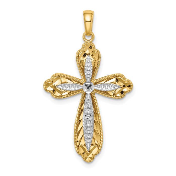 Million Charms 14K Yellow Gold Themed With Rhodium-plated Diamond-Cut Relgious Cross Pendant