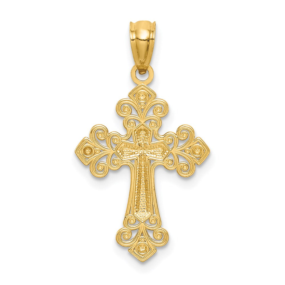 Million Charms 14K Yellow Gold Themed With Rhodium-plated Diamond-Cut Relgious Cross Pendant