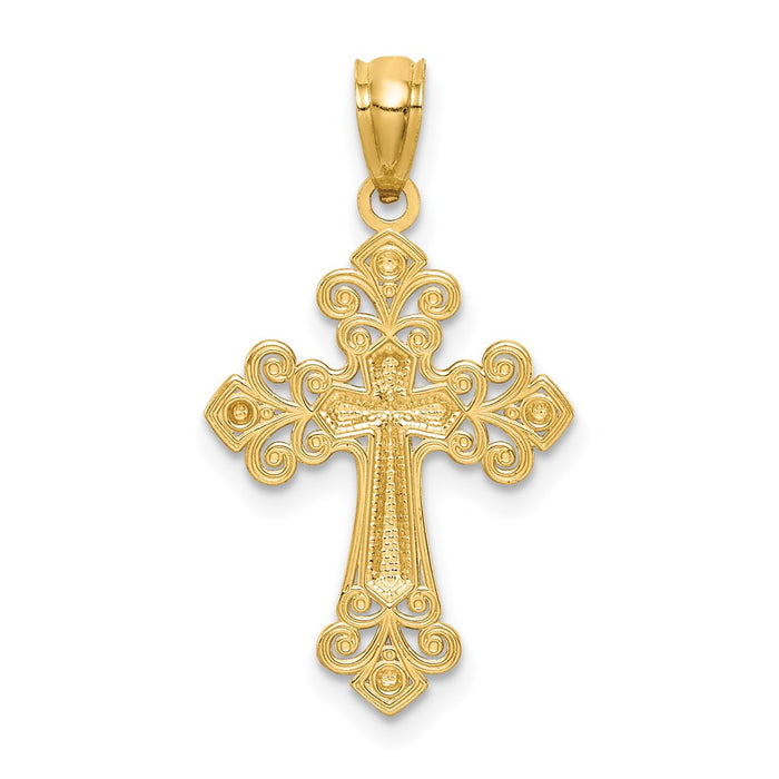 Million Charms 14K Yellow Gold Themed With Rhodium-plated Diamond-Cut Relgious Cross Pendant