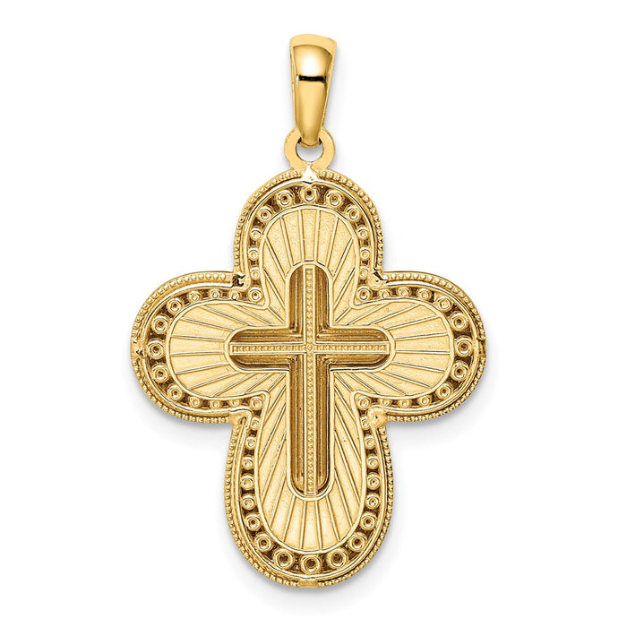 Million Charms 14K Yellow Gold Themed With Rhodium-plated Diamond-Cut Relgious Cross Pendant