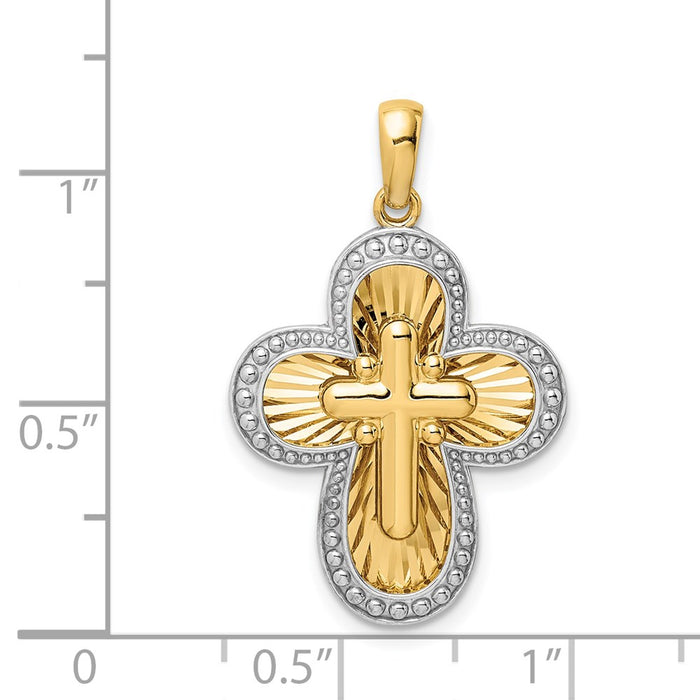 Million Charms 14K Yellow Gold Themed With Rhodium-plated Diamond-Cut Relgious Cross Pendant