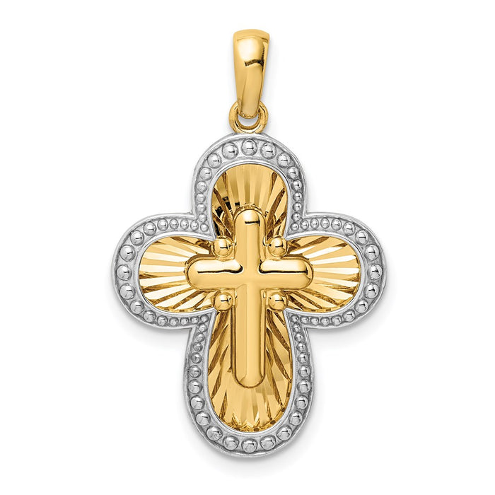 Million Charms 14K Yellow Gold Themed With Rhodium-plated Diamond-Cut Relgious Cross Pendant