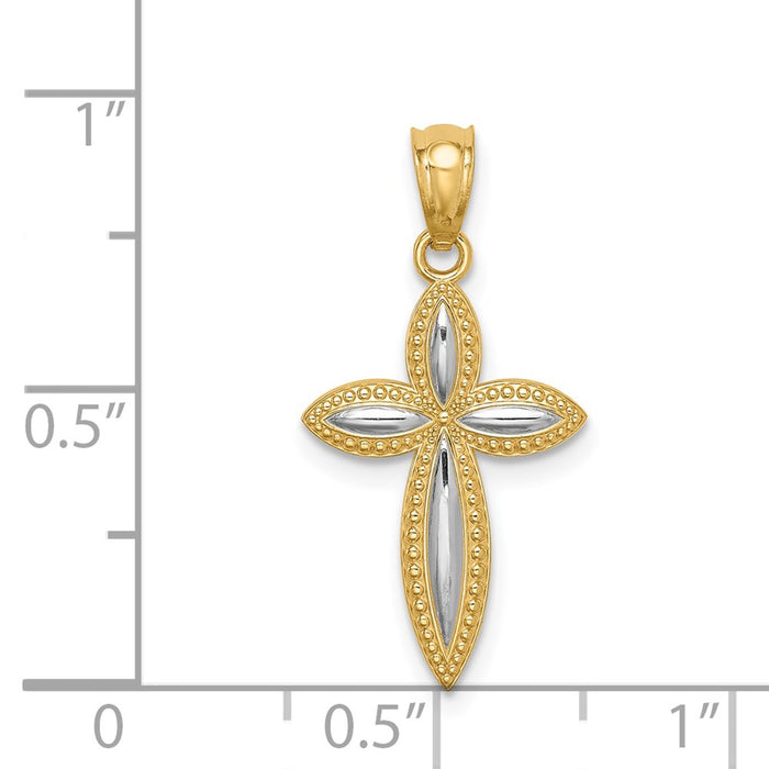 Million Charms 14K Yellow Gold Themed With Rhodium-plated Passion Relgious Cross Pendant