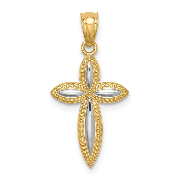 Million Charms 14K Yellow Gold Themed With Rhodium-plated Passion Relgious Cross Pendant