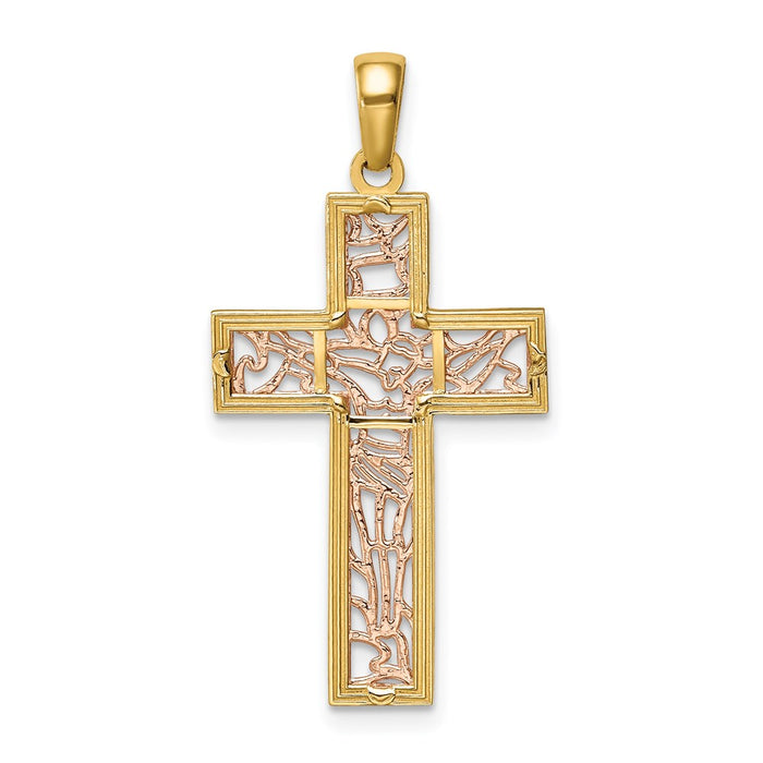 Million Charms 14K Two-Tone White Rhodium-plated Relgious Crucifix Pendant