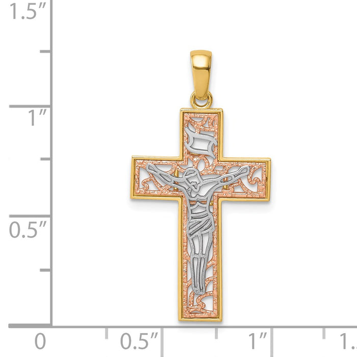 Million Charms 14K Two-Tone White Rhodium-plated Relgious Crucifix Pendant