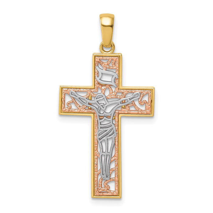 Million Charms 14K Two-Tone White Rhodium-plated Relgious Crucifix Pendant