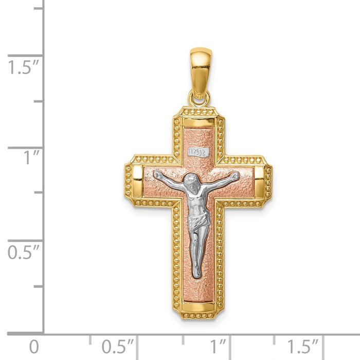 Million Charms 14K Two-Tone White Rhodium-plated Inri Relgious Crucifix Pendant