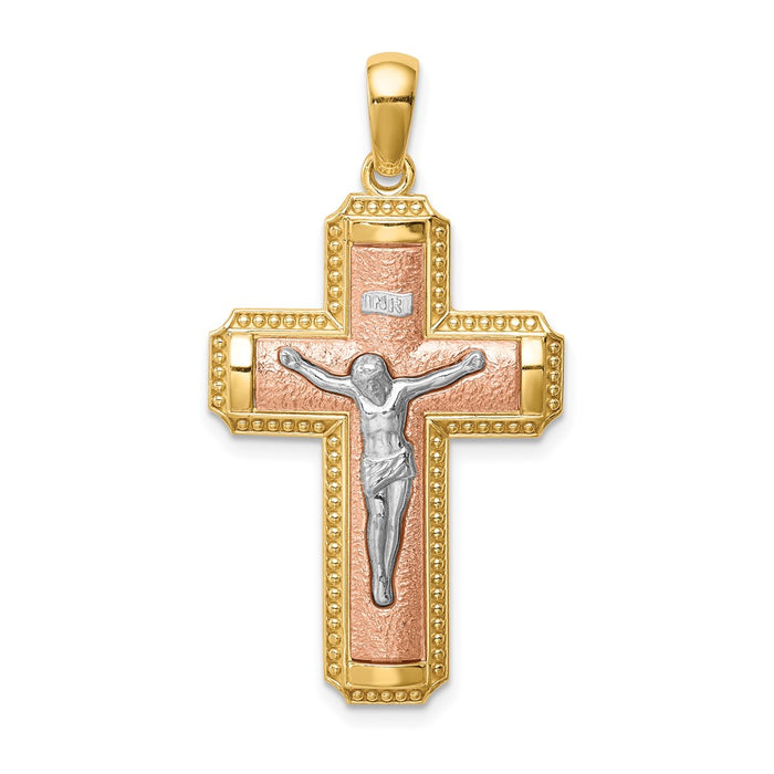 Million Charms 14K Two-Tone White Rhodium-plated Inri Relgious Crucifix Pendant