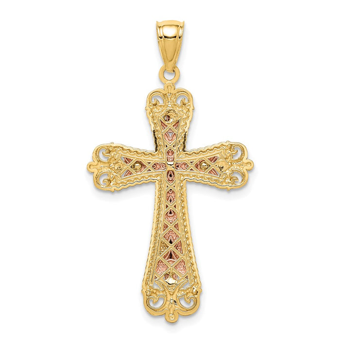 Million Charms 14K Tri-Color Diamond-Cut White Rhodium-plated Relgious Crucifix Pendant