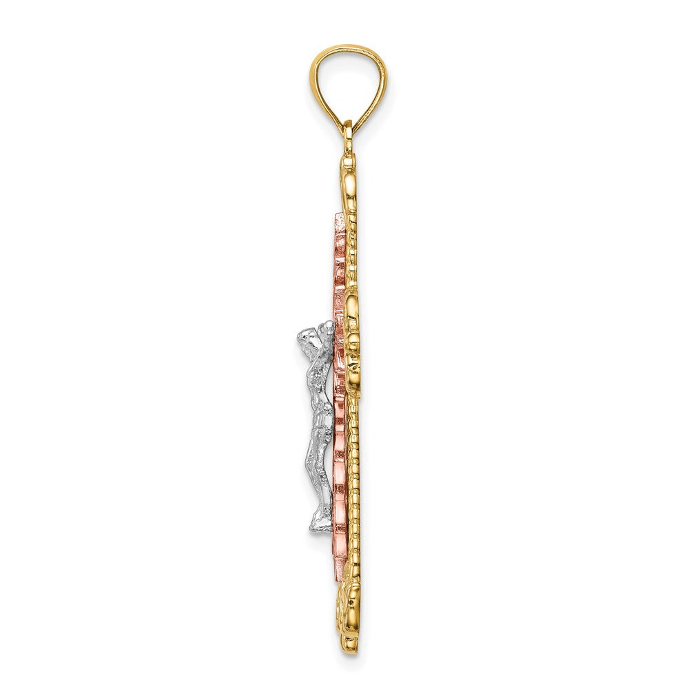 Million Charms 14K Tri-Color With Rhodium-plated Relgious Crucifix Pendant