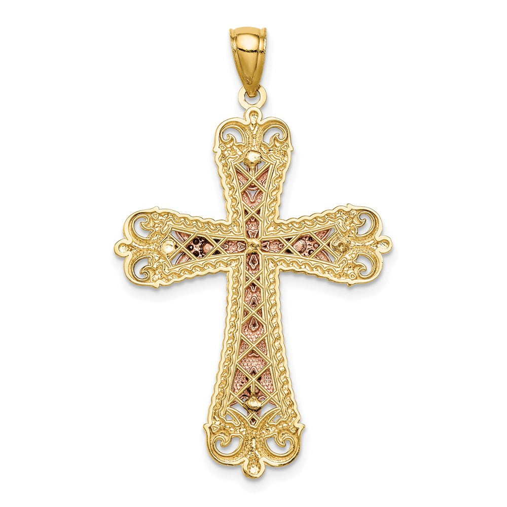 Million Charms 14K Tri-Color With Rhodium-plated Relgious Crucifix Pendant