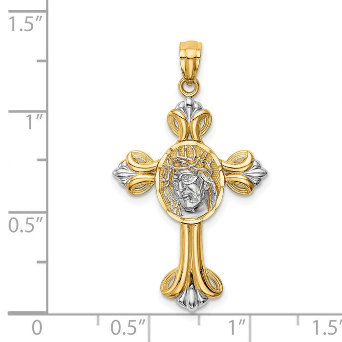 Million Charms 14K Yellow Gold Themed With Rhodium-plated Jesus Relgious Cross Pendant