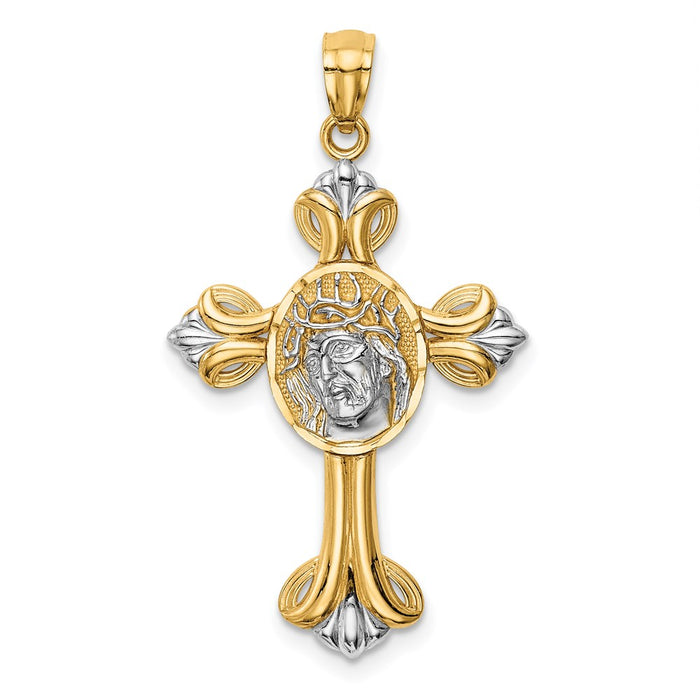 Million Charms 14K Yellow Gold Themed With Rhodium-plated Jesus Relgious Cross Pendant